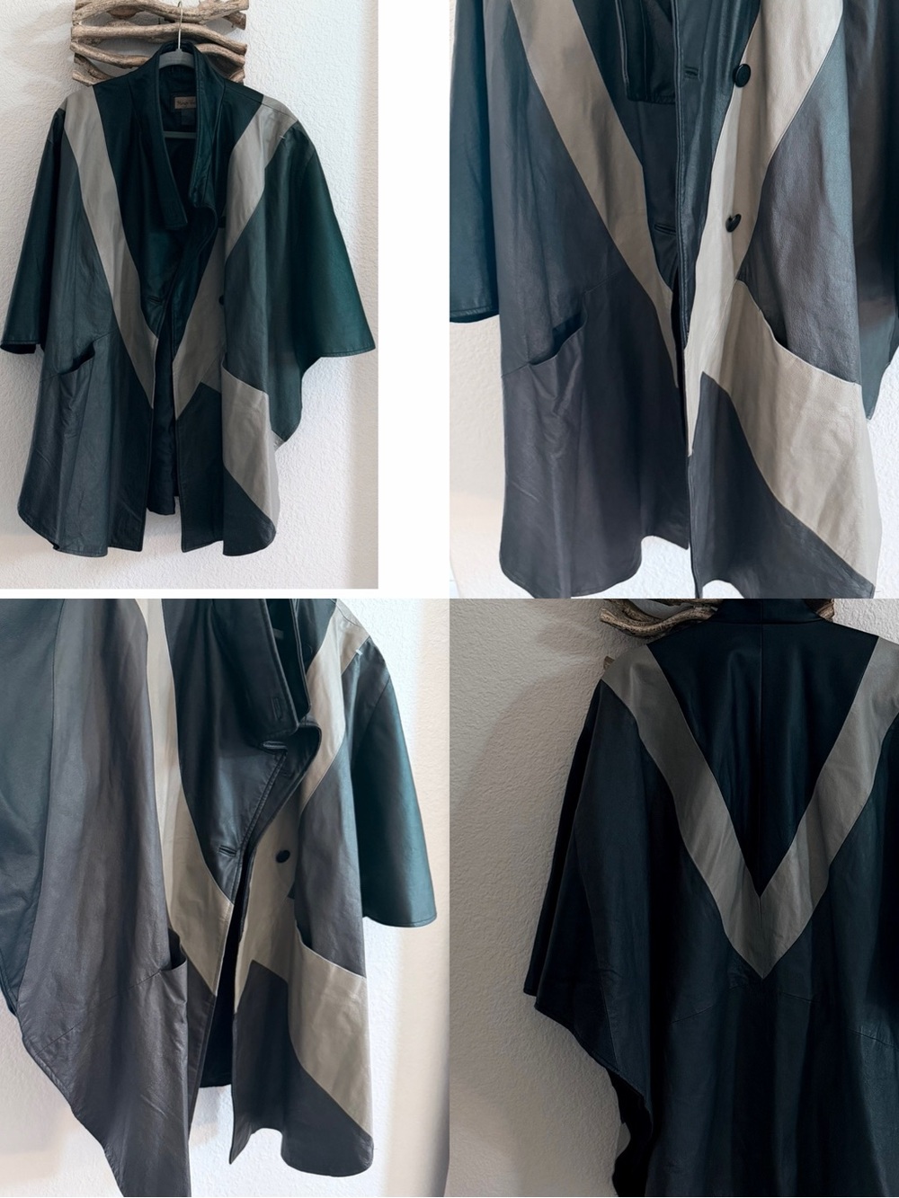 VTG 80’s Y2K Unisex men women cape poncho Black gray Leather Jacket